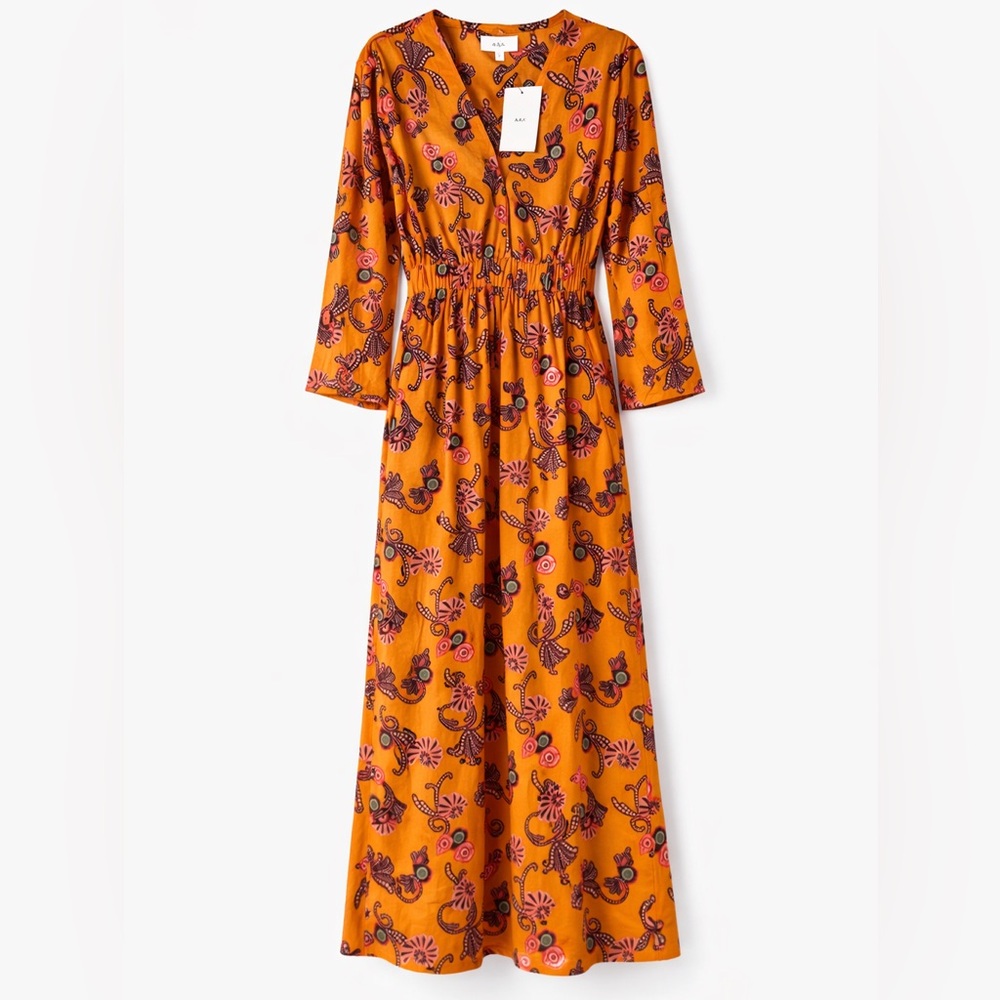 A.L.C. Cotton Midi Dress Spring Wedding Guest Orange Floral Size 0 NWT